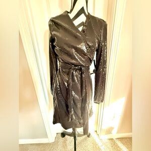 Black Sequin Wrap Dress